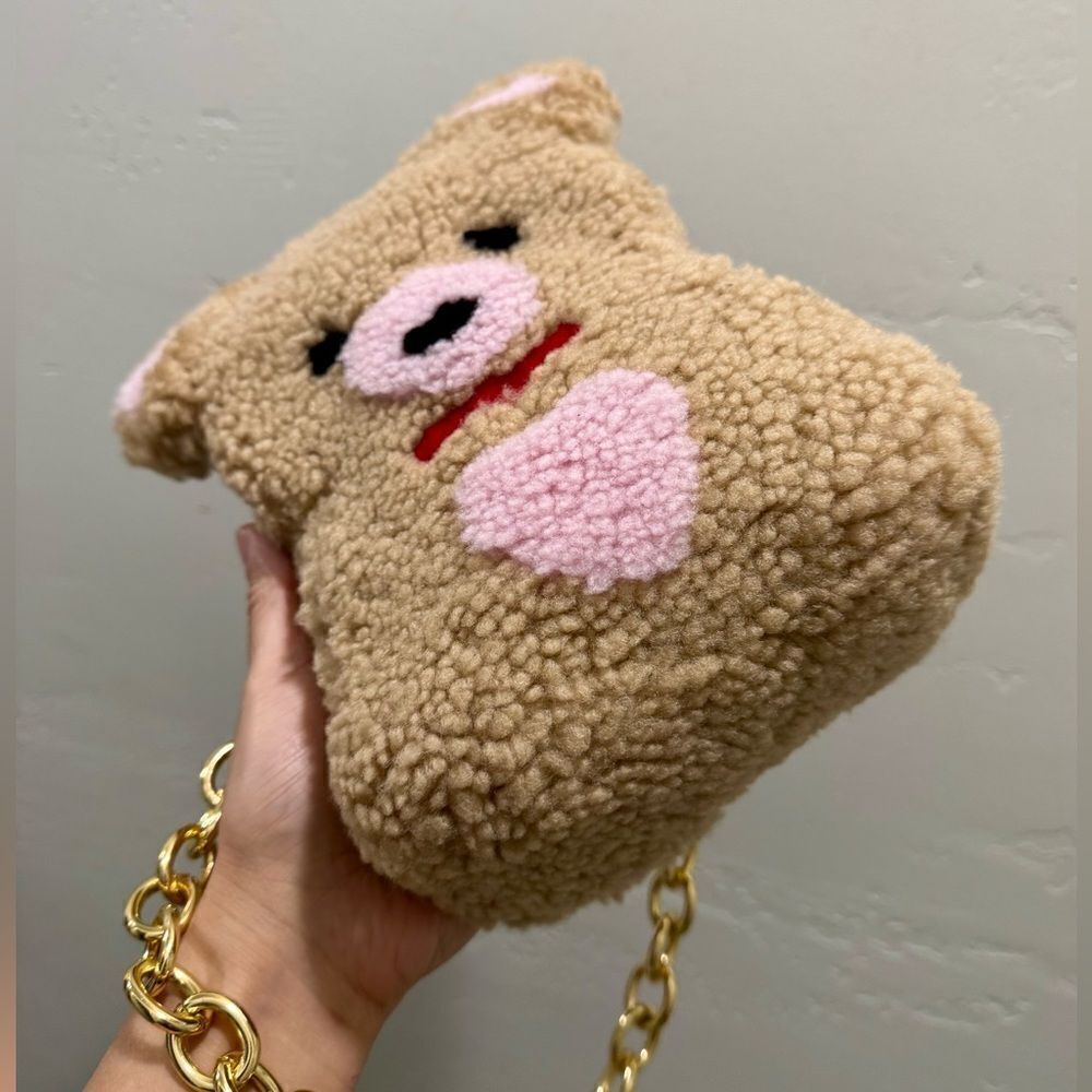 Colorblock Handmade Cute Real Shearling Teddy Bear Purse/Crossbody/Phone Pouch - Picture 16 of 16